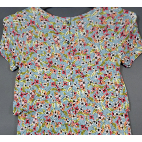 J Jill Dress Womens XS Blue Floral Short Sleeve Layered Overlay Back Buttons - Picture 13 of 15